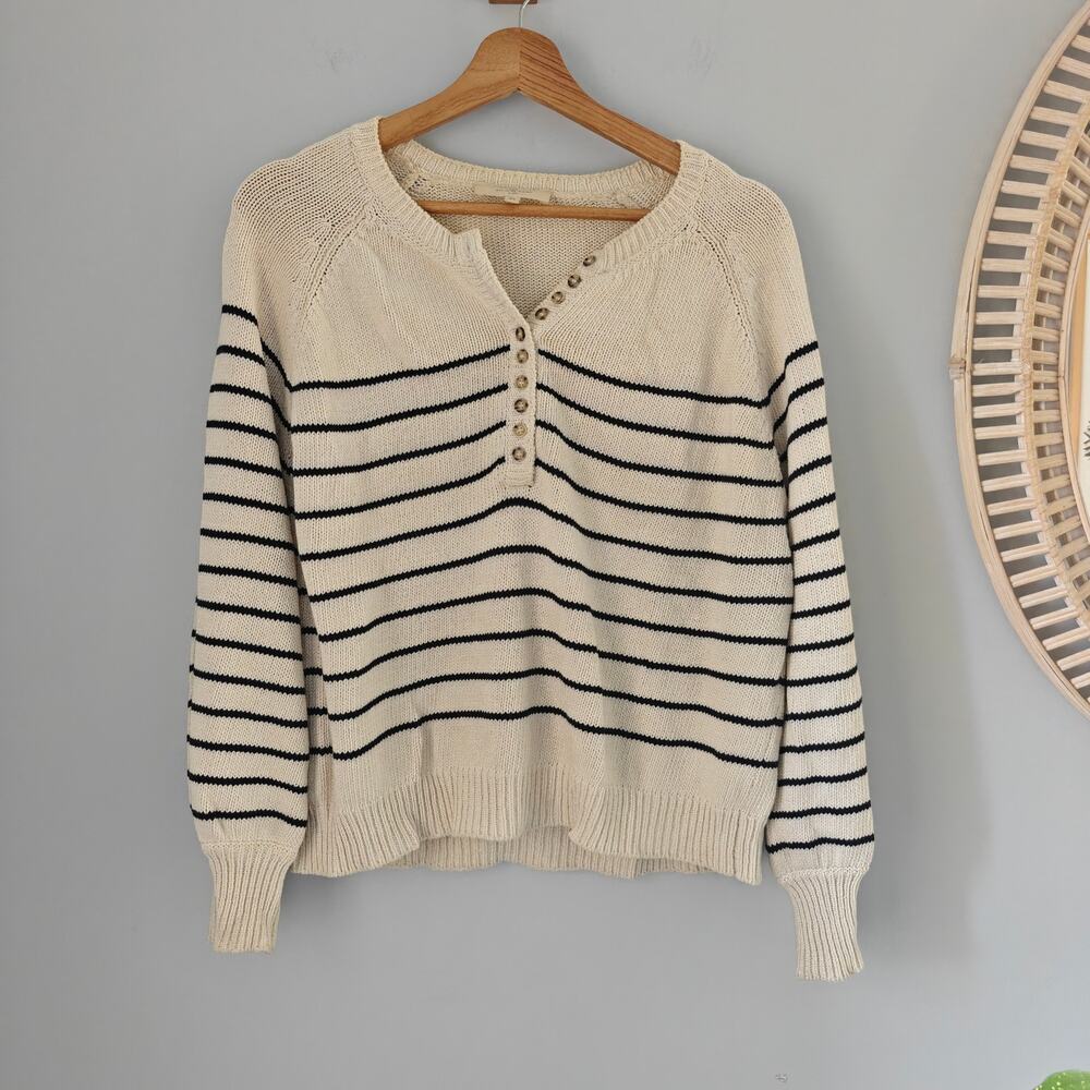 SEZANE Léontine Jumper Ecru Navy Striped Henley Cotton Sweater XS